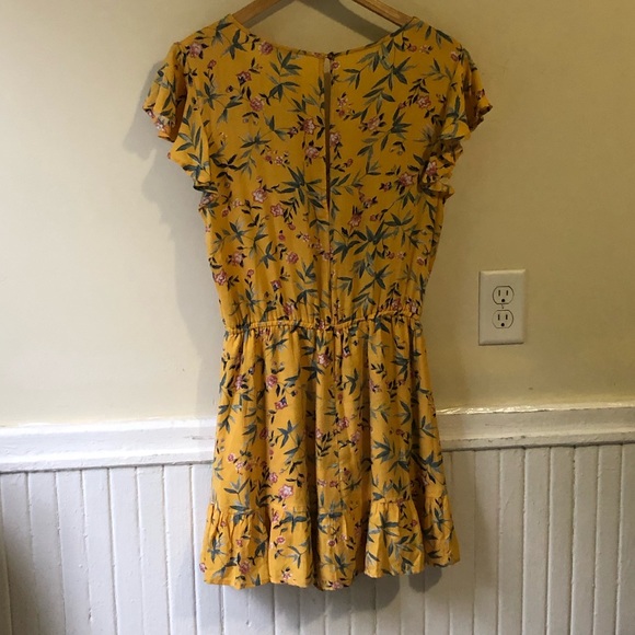 Floral Yellow Wrap Dress Romper - Picture 5 of 5